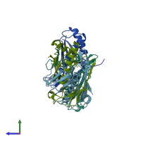 PDB entry 6ebc coloured by chain, side view.