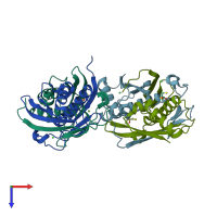 PDB entry 6ebc coloured by chain, top view.