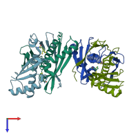 PDB entry 6ebg coloured by chain, top view.