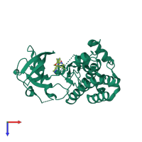 PDB entry 6ebw coloured by chain, top view.