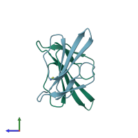 PDB entry 6ebx coloured by chain, side view.