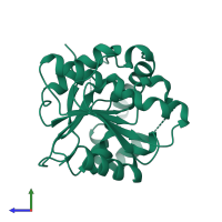 PDB entry 6ecc coloured by chain, side view.