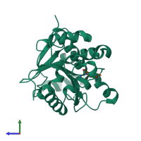 PDB entry 6ecd coloured by chain, side view.
