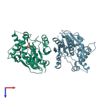 PDB entry 6ece coloured by chain, top view.