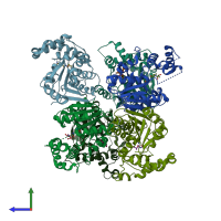 PDB entry 6ecf coloured by chain, side view.