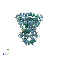 PDB entry 6ecp coloured by chain, side view.