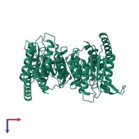 C-1-tetrahydrofolate synthase, cytoplasmic, N-terminally processed in PDB entry 6ecq, assembly 1, top view.