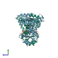 PDB entry 6ecr coloured by chain, side view.