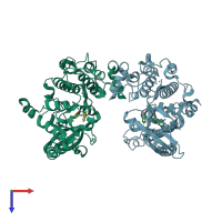 PDB entry 6ed6 coloured by chain, top view.