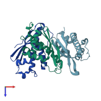 PDB entry 6ee0 coloured by chain, top view.
