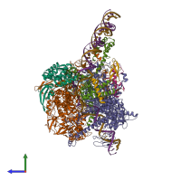 PDB entry 6eec coloured by chain, side view.