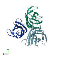 PDB entry 6eel coloured by chain, side view.