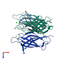 PDB entry 6eel coloured by chain, top view.