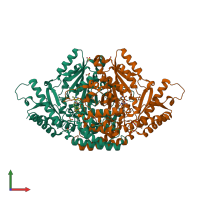PDB entry 6eem coloured by chain, front view.
