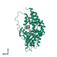 PDB entry 6eeq coloured by chain, side view.