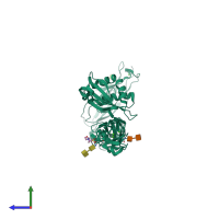 PDB entry 6eet coloured by chain, side view.