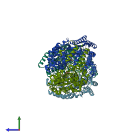 PDB entry 6eew coloured by chain, side view.