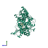 PDB entry 6eg2 coloured by chain, side view.