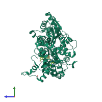 PDB entry 6eg3 coloured by chain, side view.
