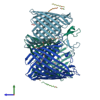 PDB entry 6ehb coloured by chain, side view.