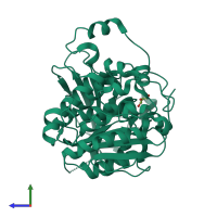 PDB entry 6ehn coloured by chain, side view.