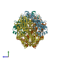 PDB entry 6ehq coloured by chain, side view.