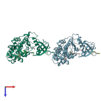 PDB entry 6ehu coloured by chain, top view.