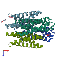 PDB entry 6ei0 coloured by chain, top view.