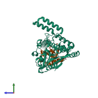 PDB entry 6ei1 coloured by chain, side view.