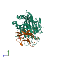 PDB entry 6ei2 coloured by chain, side view.