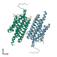 PDB entry 6eig coloured by chain, front view.