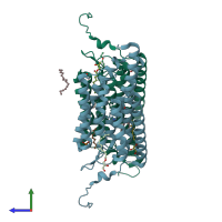 PDB entry 6eig coloured by chain, side view.