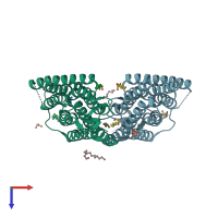 PDB entry 6eig coloured by chain, top view.