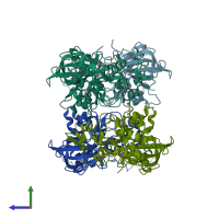 PDB entry 6eil coloured by chain, side view.