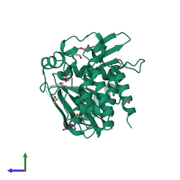 PDB entry 6eix coloured by chain, side view.