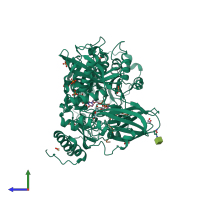 PDB entry 6ej7 coloured by chain, side view.