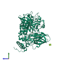 PDB entry 6ej8 coloured by chain, side view.