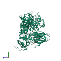 PDB entry 6ej9 coloured by chain, side view.