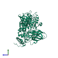 PDB entry 6eja coloured by chain, side view.
