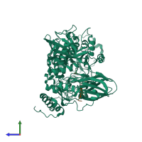 PDB entry 6ejb coloured by chain, side view.
