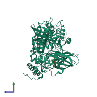 PDB entry 6eje coloured by chain, side view.