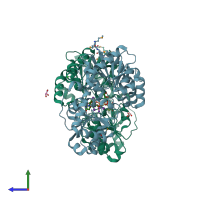 PDB entry 6eji coloured by chain, side view.