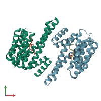 PDB entry 6ejl coloured by chain, front view.