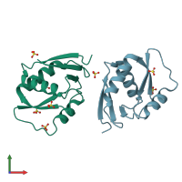 PDB entry 6eju coloured by chain, front view.