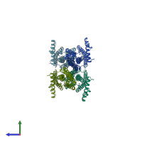 PDB entry 6ek4 coloured by chain, side view.