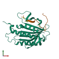 PDB entry 6ekj coloured by chain, front view.