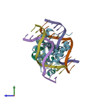 PDB entry 6el8 coloured by chain, side view.