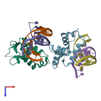 PDB entry 6el8 coloured by chain, top view.