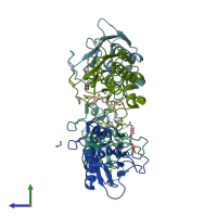 PDB entry 6ela coloured by chain, side view.
