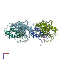 PDB entry 6ela coloured by chain, top view.